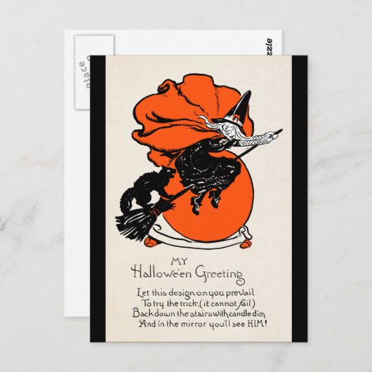 Vintage Witch Black Cat Greeting Briefkaart (Voorkant / Achterkant)