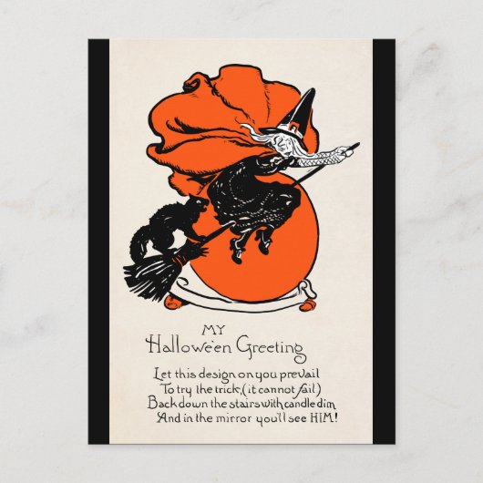 Vintage Witch Black Cat Greeting Briefkaart (Voorkant)