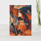 Vintage Witch Broom Pumpkin Elegant Halloween  Kaart (Voorkant)