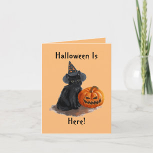 Vintage Witch Cat Halloween Kaart