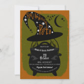Vintage Witch Cauldron Green Halloween Party Retro Kaart (Voorkant)