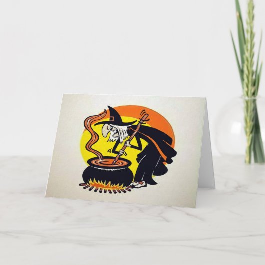 Vintage Witch Cauldron Halloween Kaart (Voorkant)