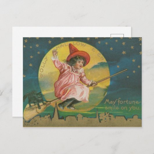 Vintage Witch Halloween Briefkaart (Voorkant / Achterkant)