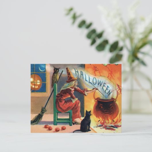 Vintage Witch Halloween Briefkaart (Staand voorkant)