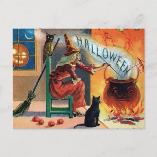 Vintage Witch Halloween Briefkaart (Voorkant)