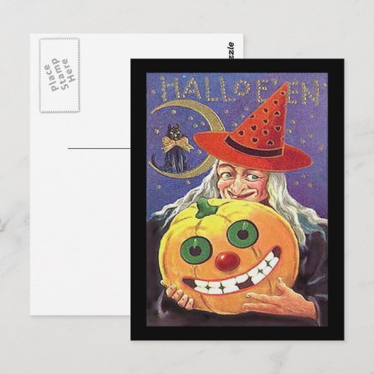 Vintage Witch Halloween Briefkaart (Voorkant / Achterkant)