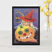 Vintage Witch Halloween Kaart (Gele Bloem)