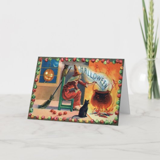 Vintage Witch Halloween Kaart (Voorkant)