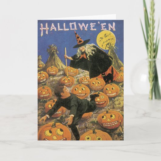 Vintage Witch Halloween Kaart (Voorkant)