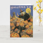 Vintage Witch Halloween Kaart (Gele Bloem)