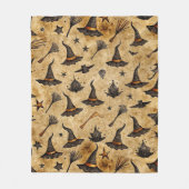 Vintage Witch Hats & Broomsticks Halloween Pattern Fleece Deken (Voorkant)