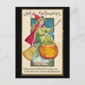 Vintage witch riding broomstick briefkaart (Voorkant)