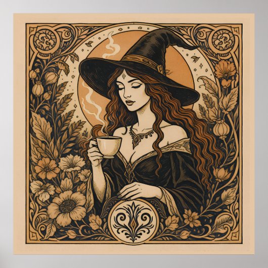 Vintage Witch Tea Time Poster (Voorkant)