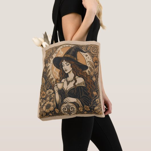 Vintage Witch Tea Time Tote Bag (Dichtbij)