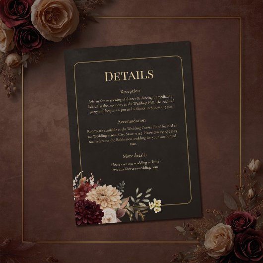 Vintage Witchy Floral Wedding Details Card Kaart