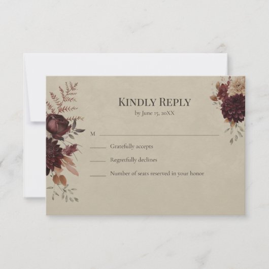Vintage Witchy Floral Wedding RSVP Card Kaartje (Voorkant)