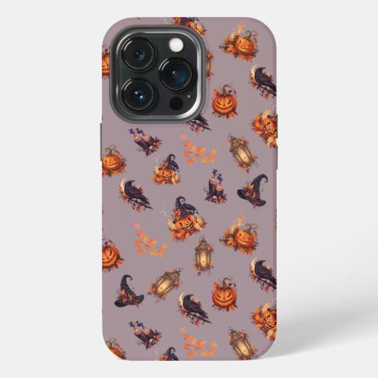 Vintage Witchy Halloween Pumpkins & Ravens Pattern iPhone Hoesje (Achterkant)