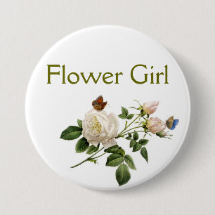 vintage witte roos bloemen bloemenmeisje ronde button 7,6 cm