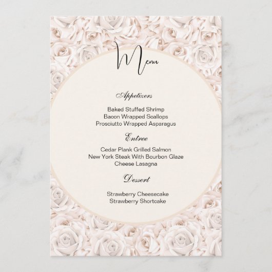 Vintage Witte Rozen Menu Kaart (Voorkant)