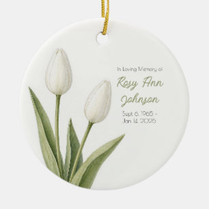 Vintage Witte Tulp Condoleancekaart Keramisch Ornament