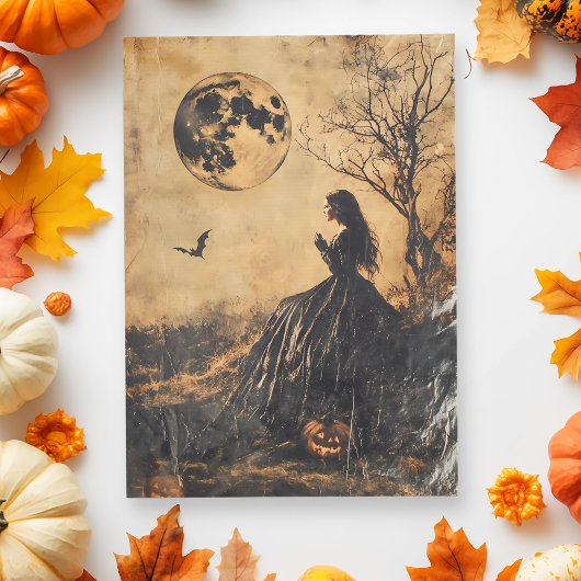 Vintage Woman in Full Moon Decoupage  Tissuepapier