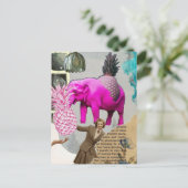 Vintage Woman Pink Elephant Collage Briefkaart (Staand voorkant)