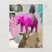 Vintage Woman Pink Elephant Collage Briefkaart (Voorkant)