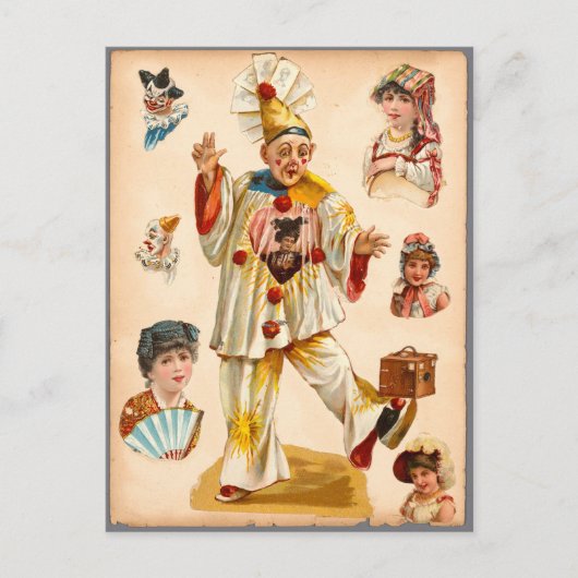 Vintage Women & Circus Clowns Ephemera Collage Briefkaart (Voorkant)