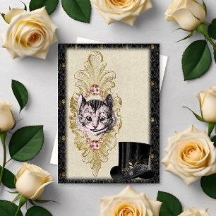 Vintage Wonderland Cheshire Roze Kat en Hoed Notitiekaartje