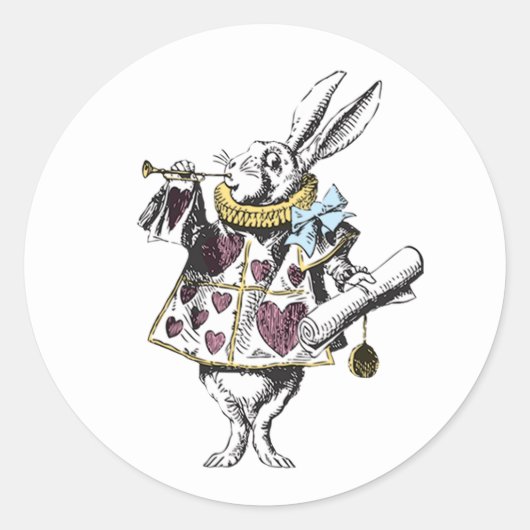 Vintage Wonderland White Rabbit Ronde Sticker (Voorkant)