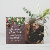 Vintage Wood Seasons Greetings Foto Feestdagenkaart (Staand voorkant)