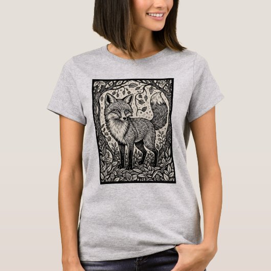 Vintage Woodcut Fox T-shirt (Voorkant)