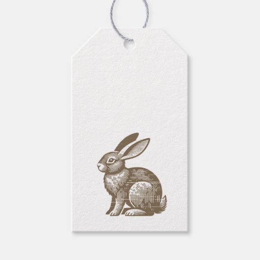 Vintage Woodcut Rabbit Tag Cadeaulabel (Voorkant)