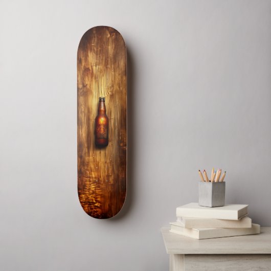 Vintage wooden skateboard with beer (Muurkunst)