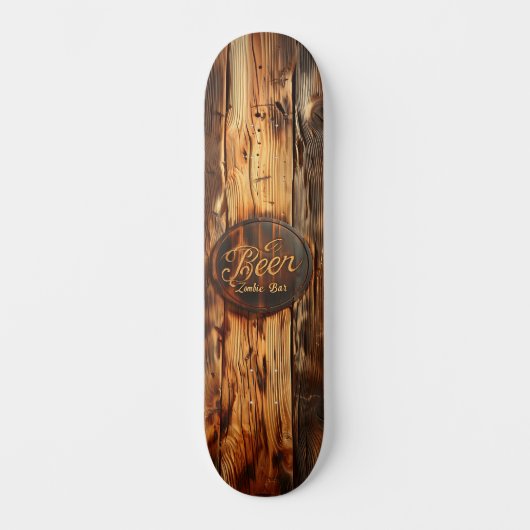 Vintage wooden skateboard with beer sign (Voorkant)