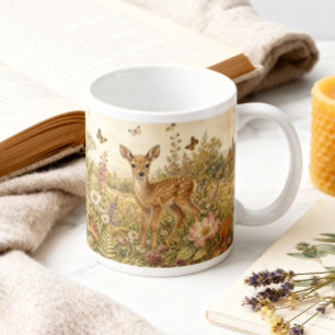 Vintage Woodland Botanische Herten Cottagecore Grote Koffiekop