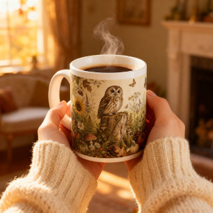 Vintage Woodland Botanische Uil Cottagecore Grote Koffiekop