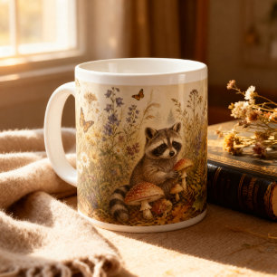 Vintage Woodland Botanische Wasbeer Cottagecore Grote Koffiekop