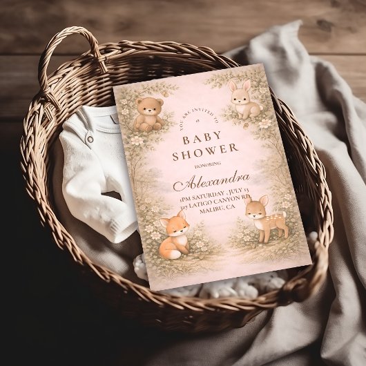 Vintage Woodland Forest Animals Baby Shower Kaart
