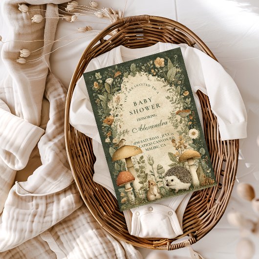 Vintage Woodland Mushroom Baby Shower Kaart