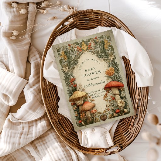 Vintage Woodland Mushroom Floral Baby Shower Kaart