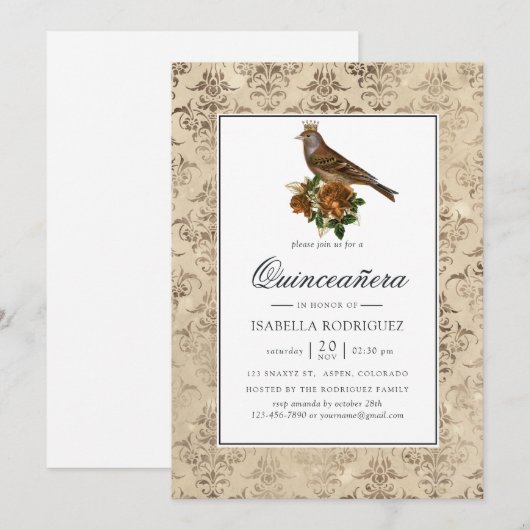 Vintage Woodland Quinceañera Kaart (Voorkant / Achterkant)