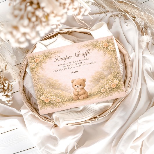 Vintage Woodland Teddy Diapper Raffle  Informatiekaartje