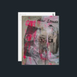 Vintage Working Men Hot Pink Briefkaart<br><div class="desc">A random collage of vintage textbook papers and a vintage woodworking images from a book from 1950 and some smears of hot pink paints</div>