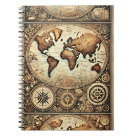 Vintage World Map – Antique Explorer Navigation Notitieboek