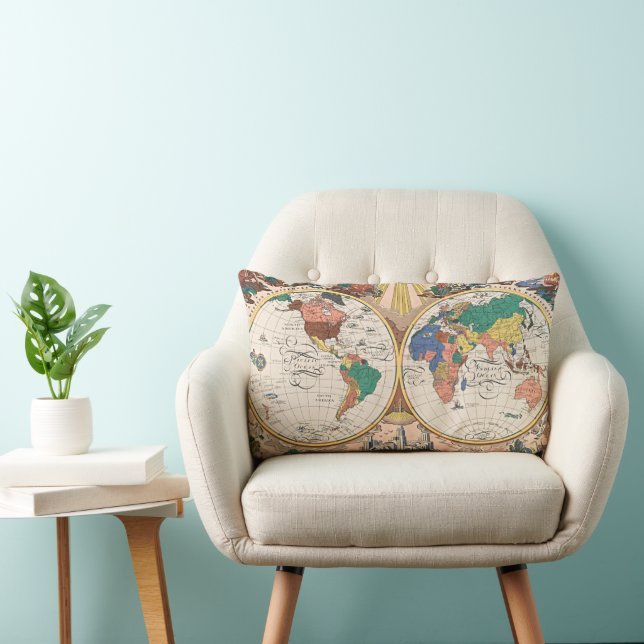 Vintage World Map Lumbar Pillow Kussen (Stoel)