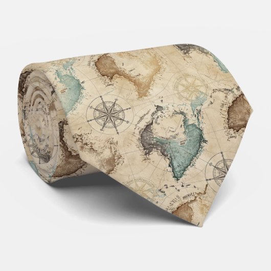 Vintage World Map Pattern Stropdas (Opgerold)