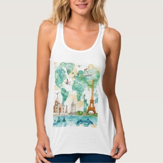 Vintage World Map Travel Adventure Design Tanktop