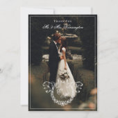 Vintage Wreath Monogram Elegant Wedding Full Photo Bedankkaart (Voorkant)