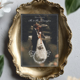 Vintage Wreath Monogram Elegant Wedding Full Photo Bedankkaart